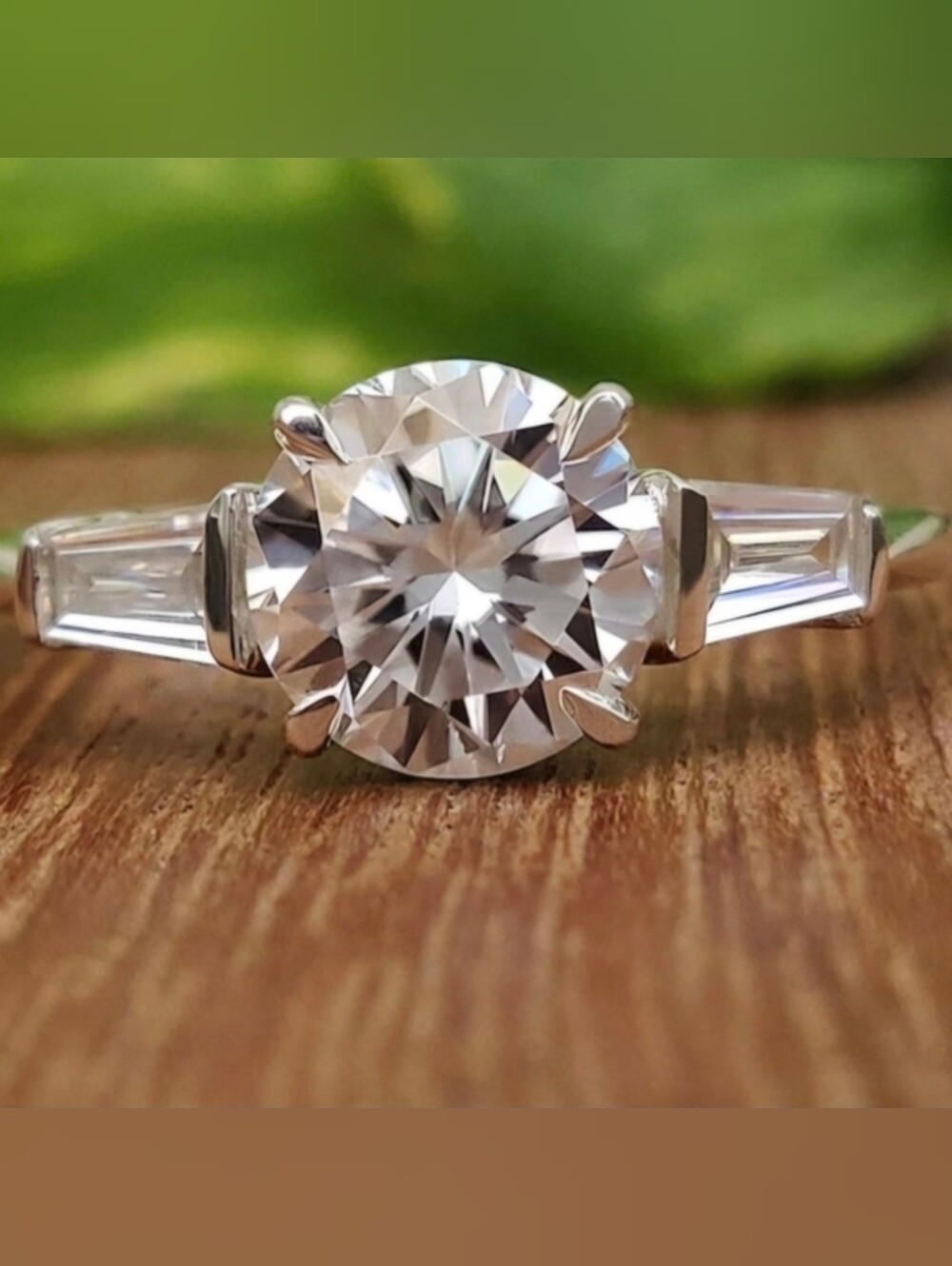 3 Ct* VVS1 D EX Round&Baguette Moissanite Diamond Ring Size6&7 Available New